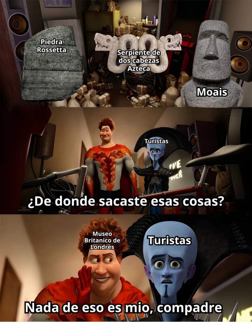 Turistas en el Museo Británico: esto lo saqué de todos lados menos del mío - meme