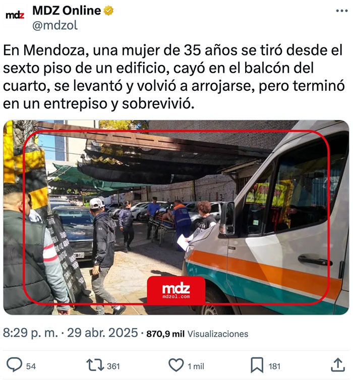 Se tiró, sobrevivió y volvió a tirarse… nivel Mendoza desbloqueado - meme