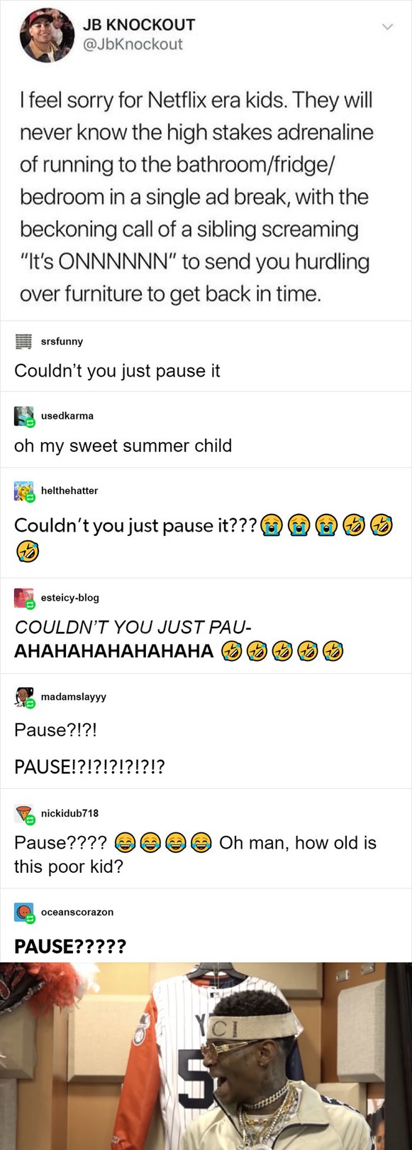 Couldn't you just pause it? - meme
