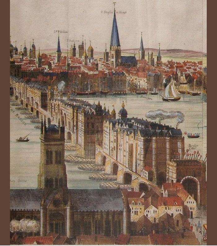 Old London Bridge was by far the longest inhabited bridge in Europe. It was considered a wonder of the world, it had 138 shops, houses, churches & gatehouses built on it. - meme