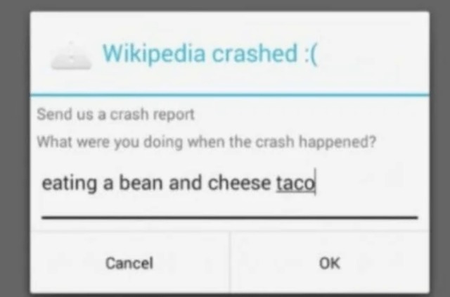 Wikipedia crashed - meme