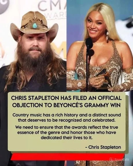 Chris Stapleton goes full drama with a Grammy objection. Is country music getting snubbed? - meme