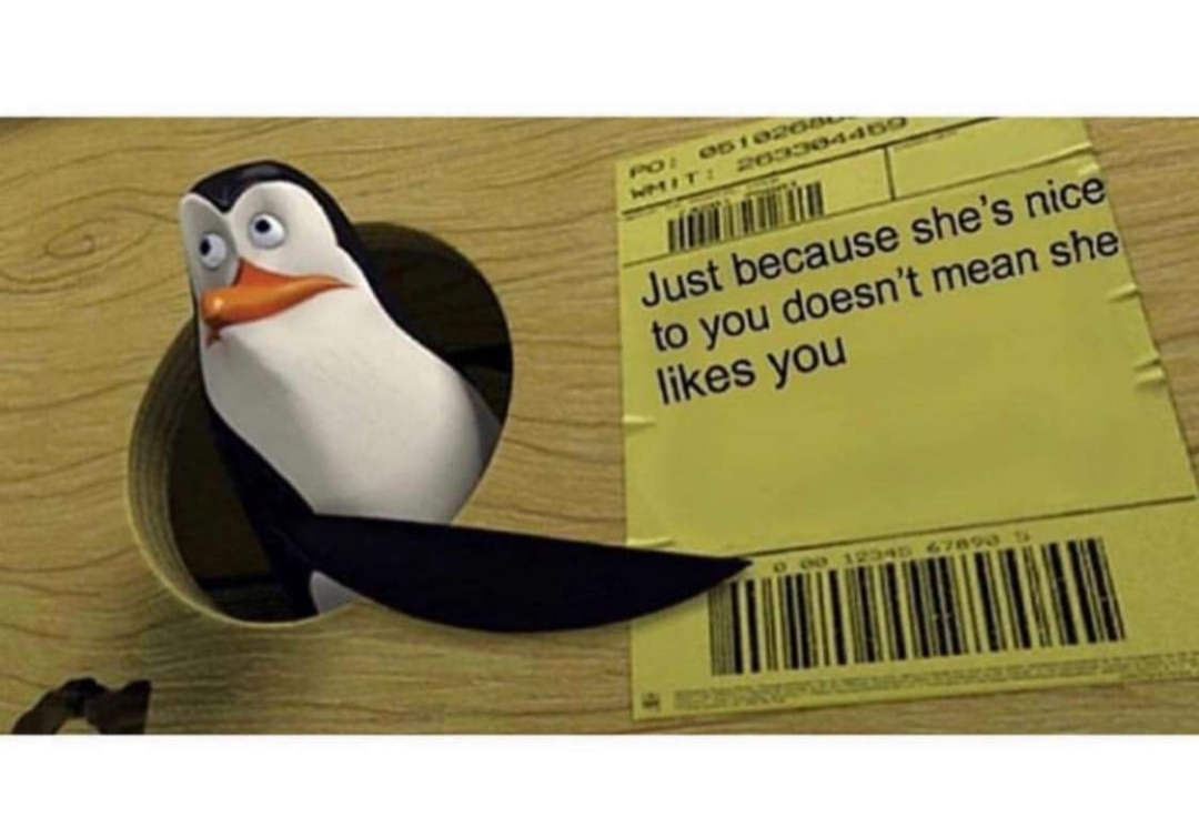 Or is she nice to you because she likes you? - meme