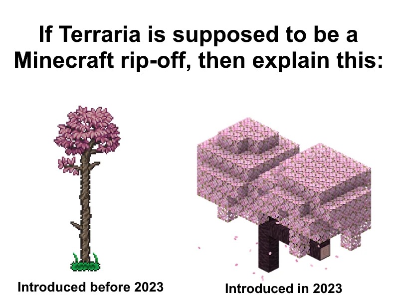 Terraria and Minecraft 2023 - meme