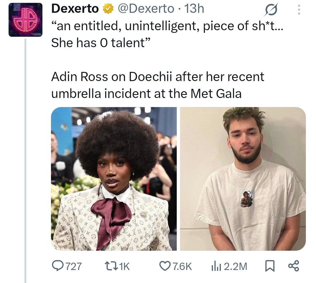 Adin Ross beefing with Doechii over an umbrella at the Met Gala - meme