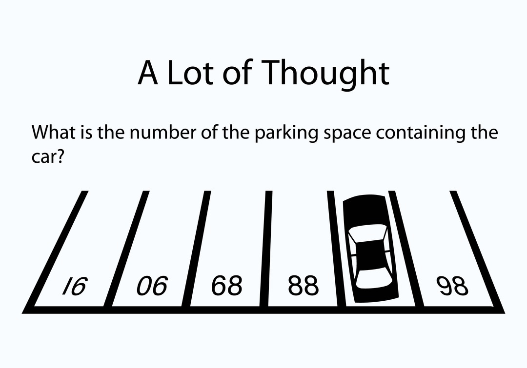 Old puzzle vectorized and upscaled. What is the number of the parking space containing the car? - meme
