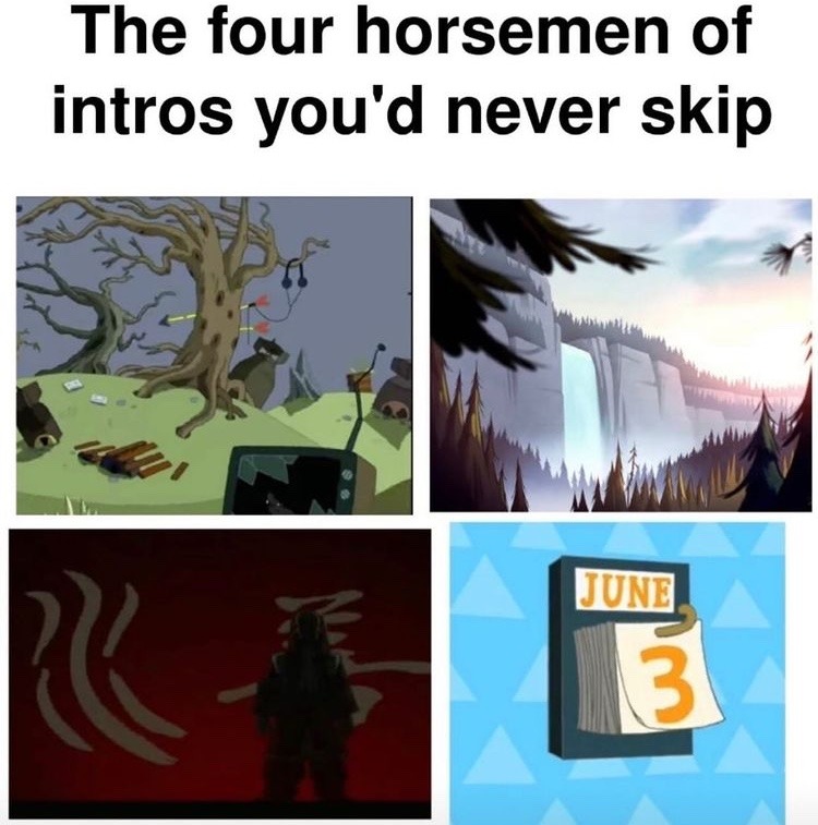 adventure time, gravity falls, airbender, phineas and ferb - meme