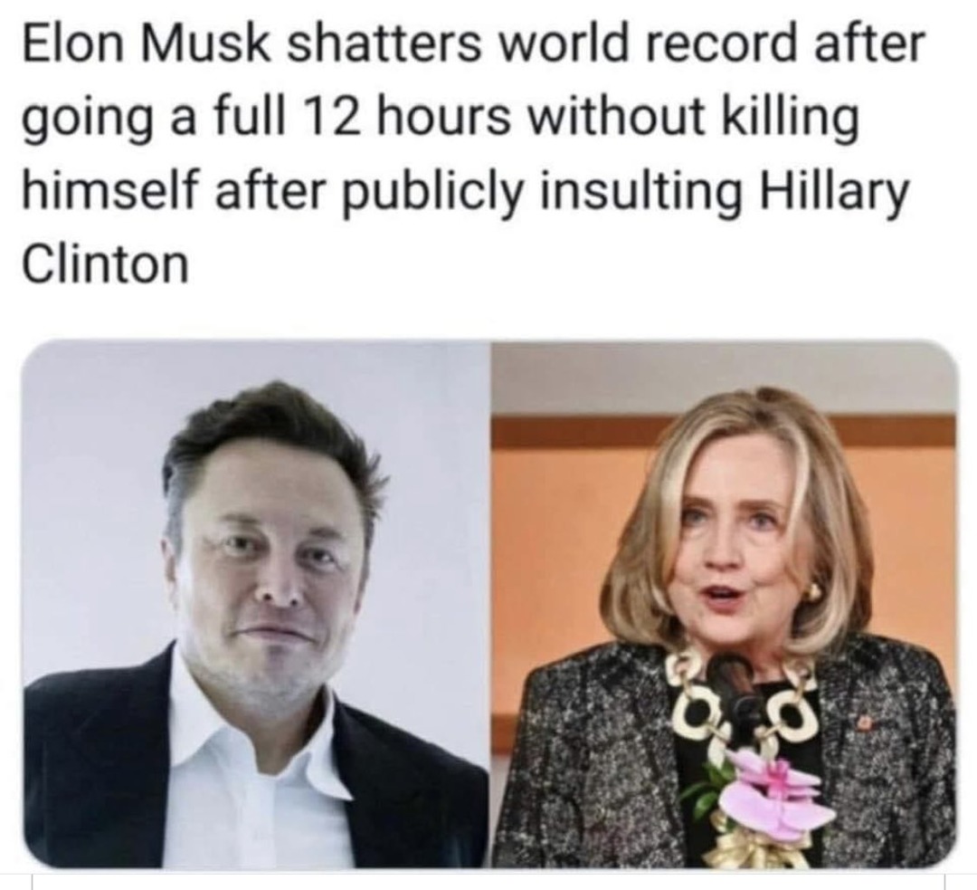 Elon Musk shatters world record of staying alive after insulting Hillary Clinton publicly - meme