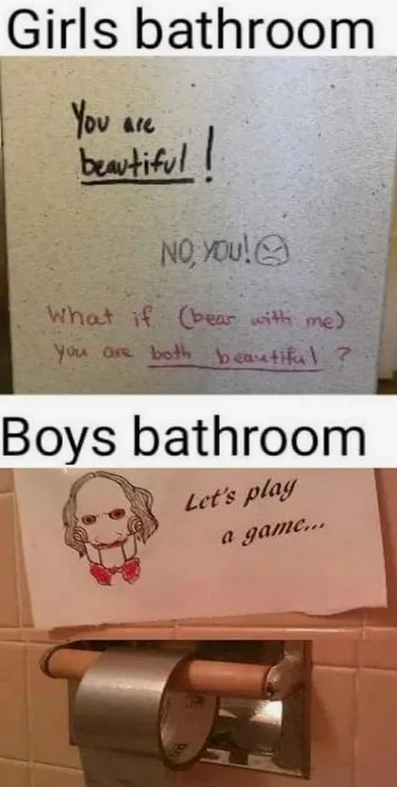 Girls vs boys bathroom - meme