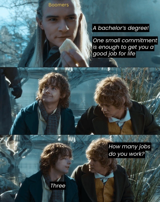 ﻿Boomers A bachelor’s degreel One small commitment is enough to get you a good job for life How many jobs do you work? Three