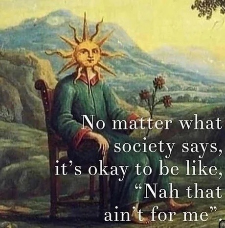 society says yes, i say nah not for me - meme