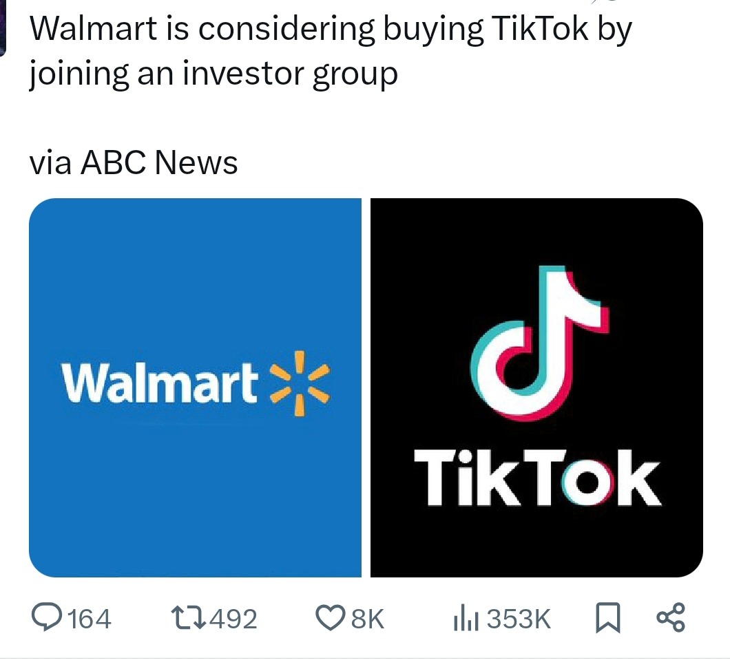 Walmart buying TikTok is peak 2025 energy - meme