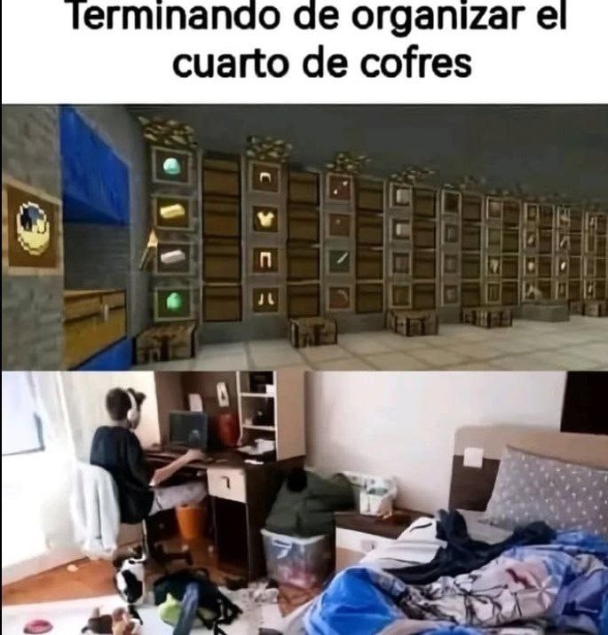Terminando el cuarto de cofres y ahora sí soy millonario en Minecraft - meme