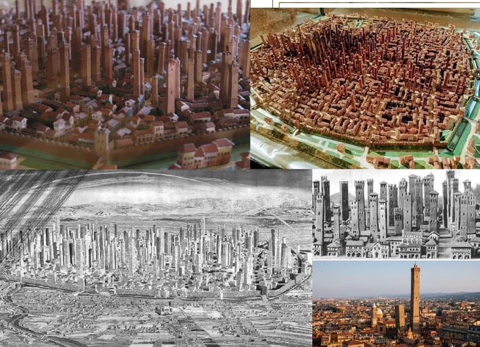 Italy, Bologna in the 12th century had 180 "skyscrapers" like today's cities. The tallest, 97 meters high, is still standing. - meme