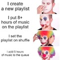 Clown creating a playlist