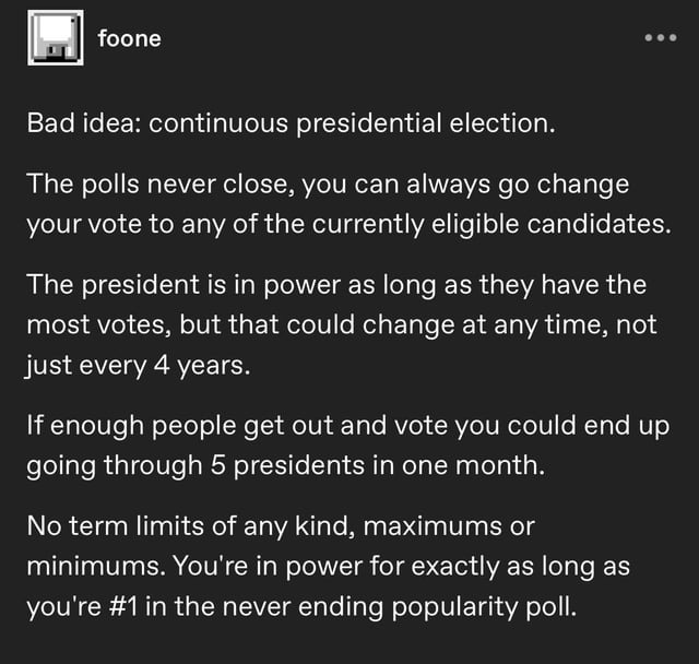 It's an idea for democracy, probably not a good one - meme