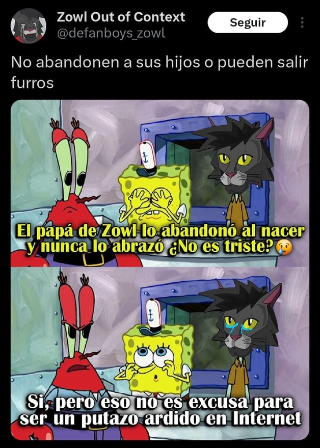 Con razón zowl es furro, lo abandonó su papá - meme