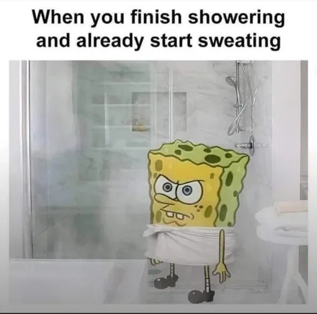 Fresh out the shower and already sweating like a sinner - meme