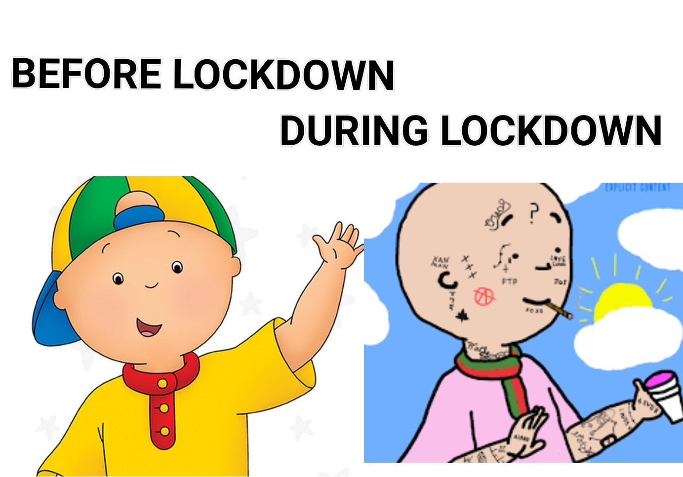 Before and after caillou - meme