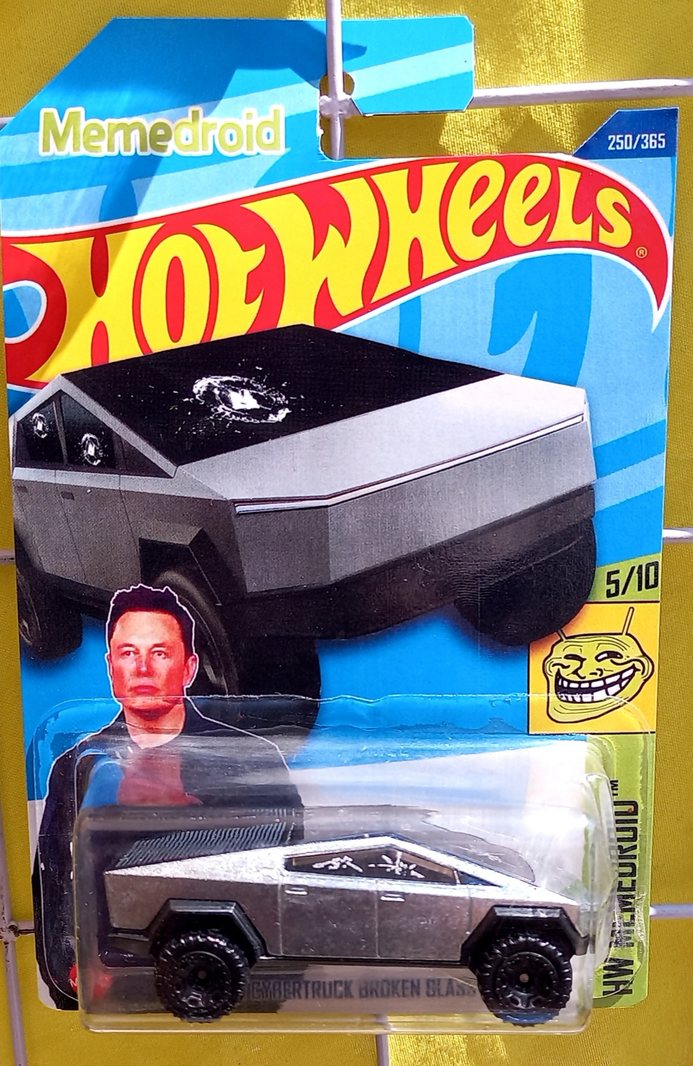 Tesla cybertruck vidrios rotos hotwheels - meme