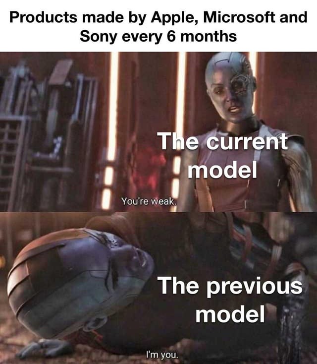 Apple, Microsoft and Sony products - meme