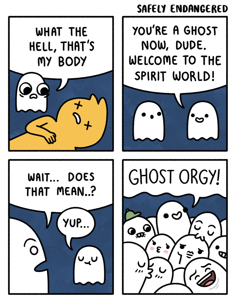 Ghost convinces 100 lesbian ghost into massive orgy - meme