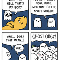 Ghost convinces 100 lesbian ghost into massive orgy