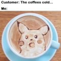 Surprised Pikachu on coffee