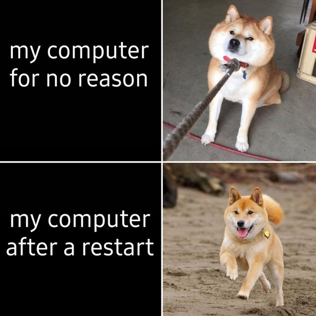 Everything is usually solved after a restart - meme