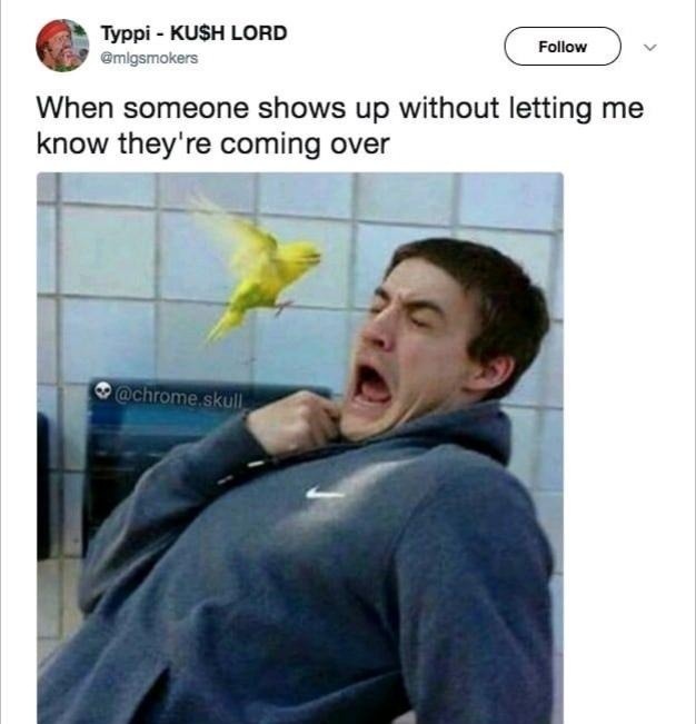 When someone shows up unannounced and I go full NPC - meme