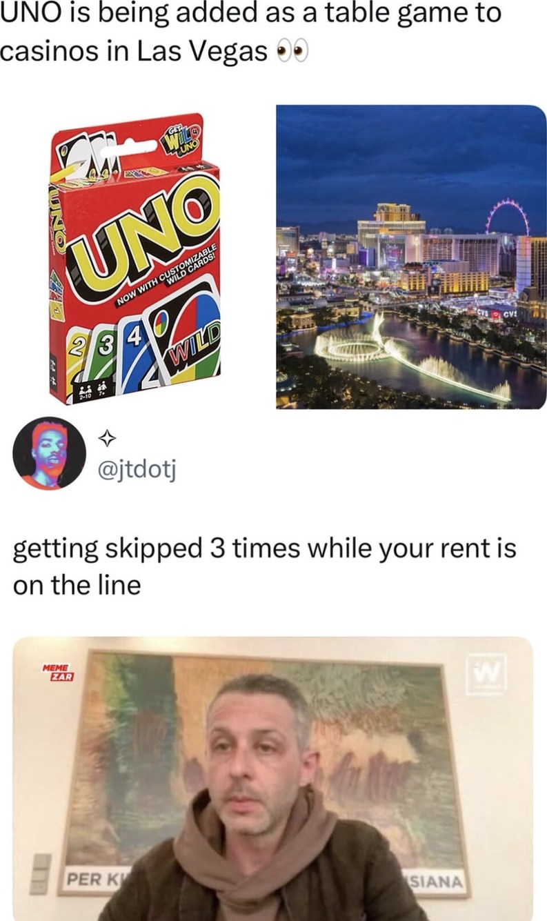 Las Vegas adds emotional damage to UNO - meme