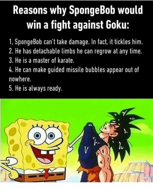 Razones de por qué Bob esponja pude derrotar ha Goku - meme