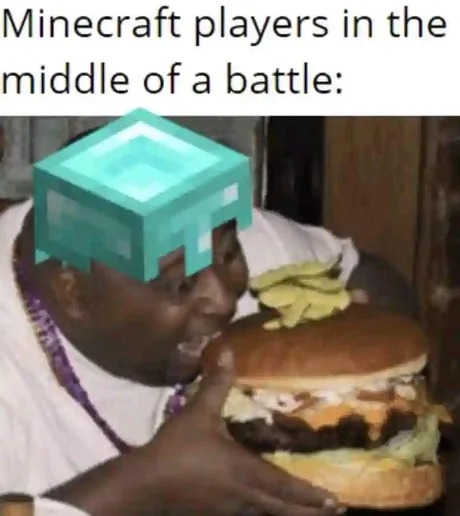 Minecraft players in the middle of a battle - meme