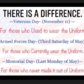 Differences between Veterans dDay, Armed Forces Day and Memorial Day