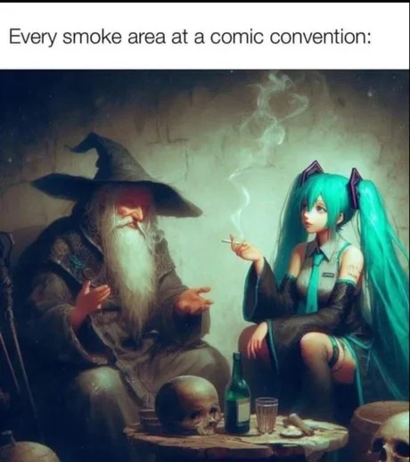 Every smoke area at a comic convention (both are boys) - meme