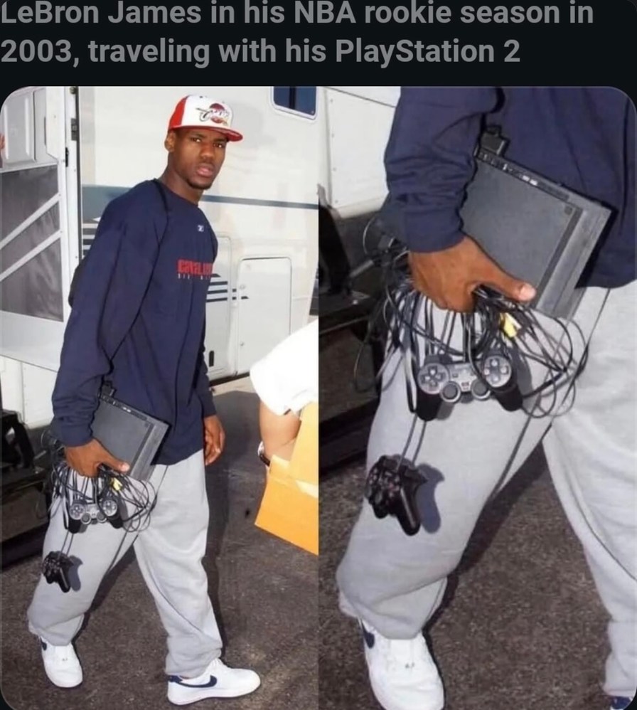 LeBron carrying his PS2 like it’s part of the team - meme