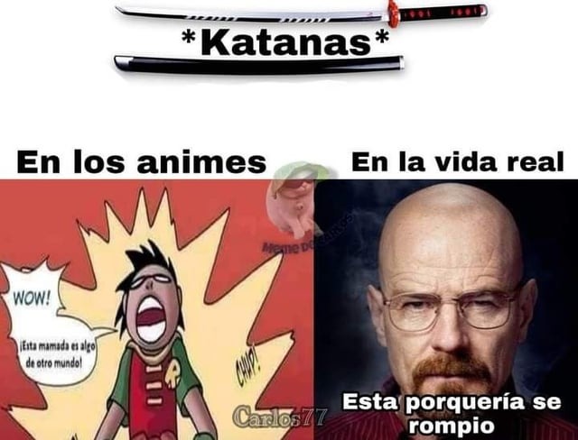 Katanas en los animes vs en la vida real - meme