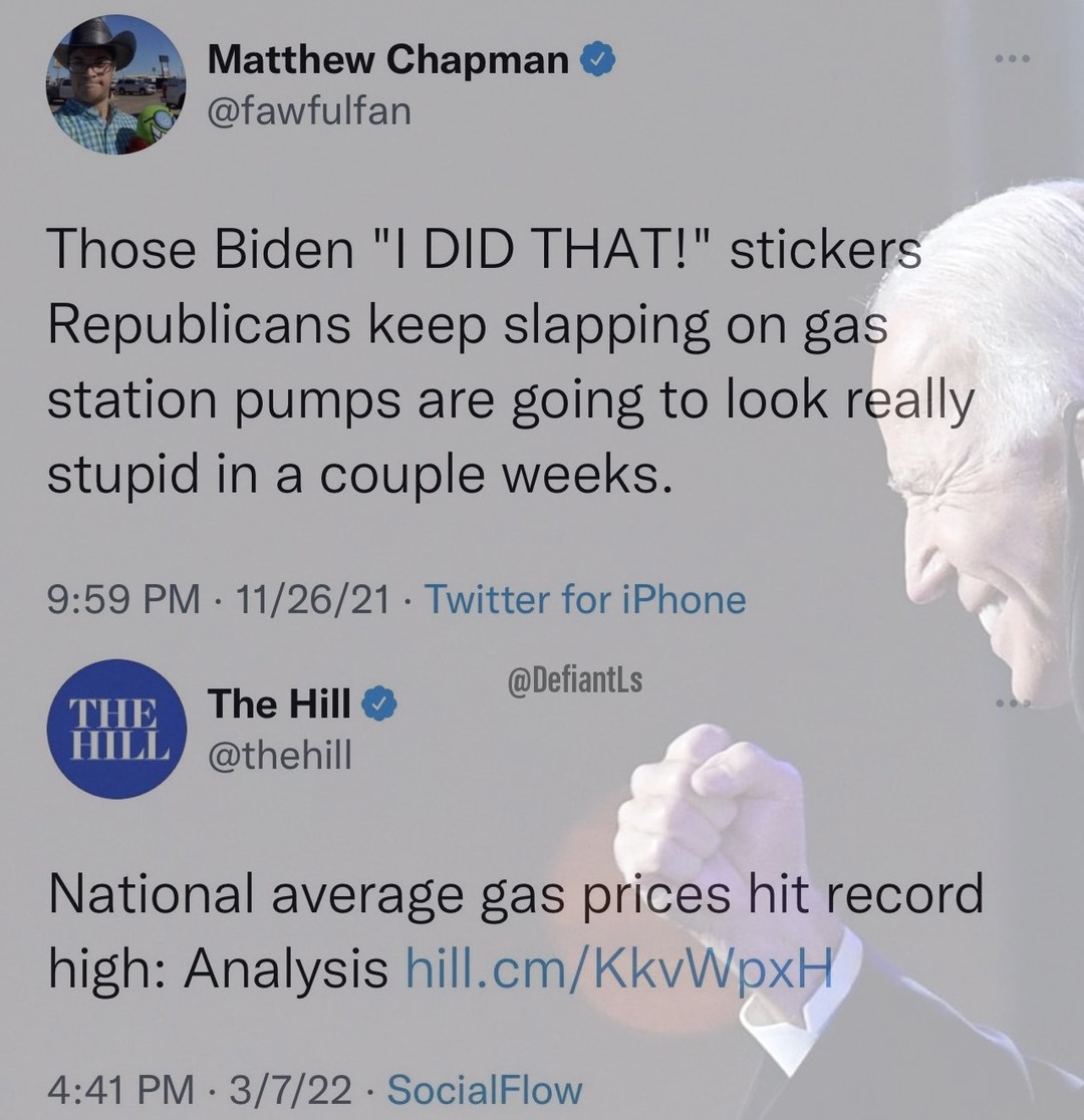 The Irony. American oil from American soil! Fuck Joe Biden! - meme