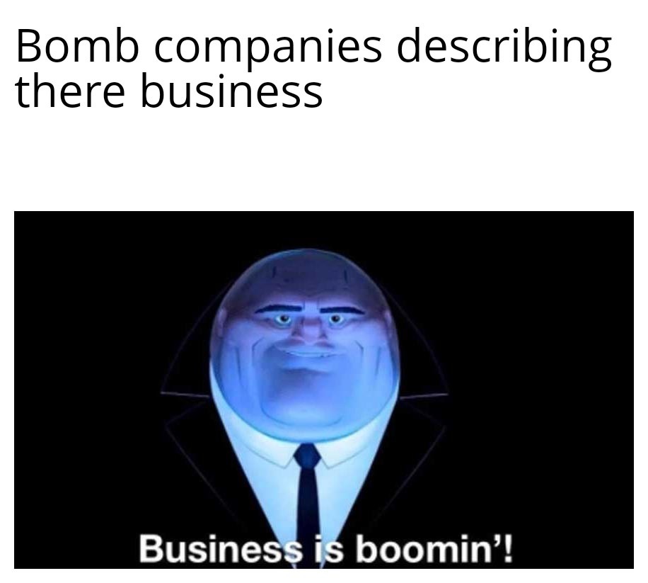 Bomb companies during war: STONKS - meme
