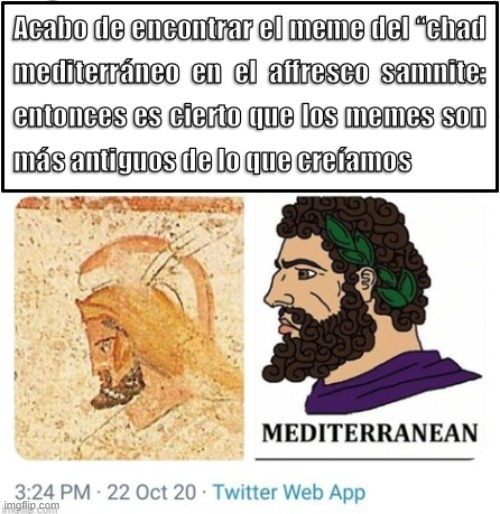 De los creadores del wojak Zar Nicolás II, llega el chad mediterráneo y se ¿podría decir que es el primer chad de la historia? - meme