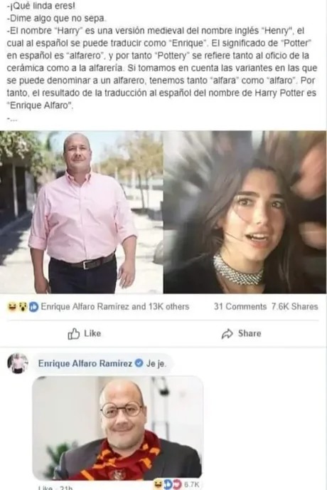 Reflexión sobre el nombre de Harry Potter en español - meme