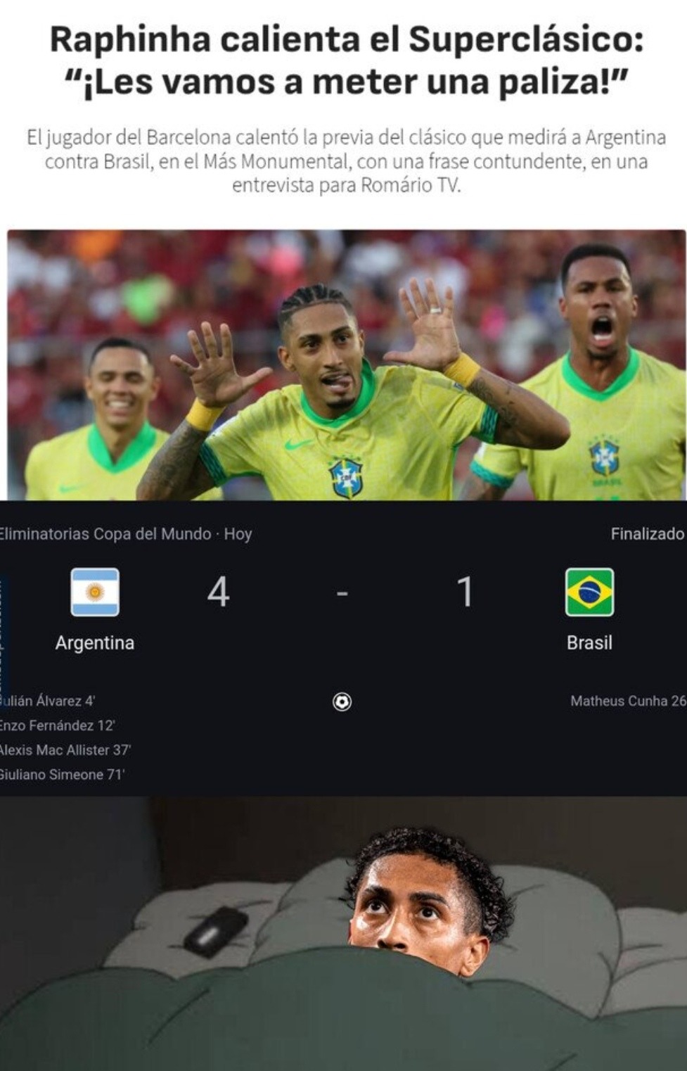 Raphinha hablando como si el clásico fuera una carnicería - meme