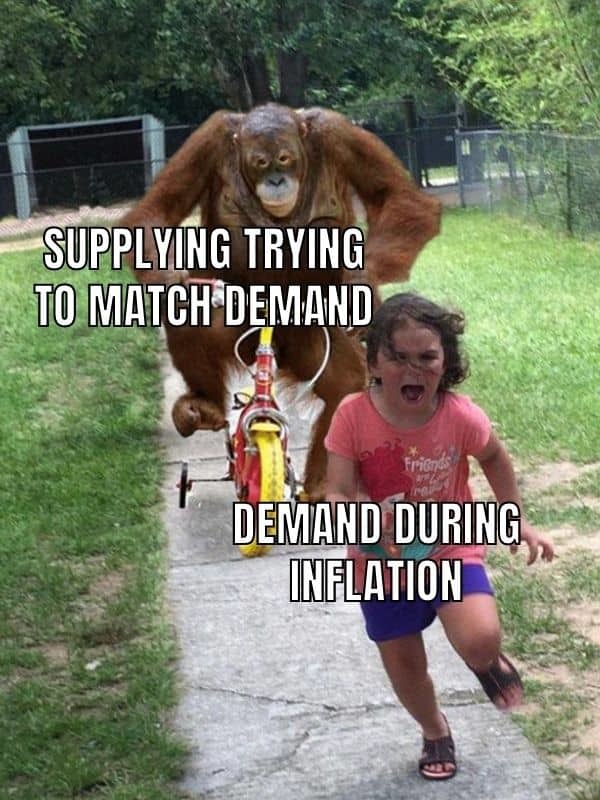 Excess of supply and low demand = lower prices - meme