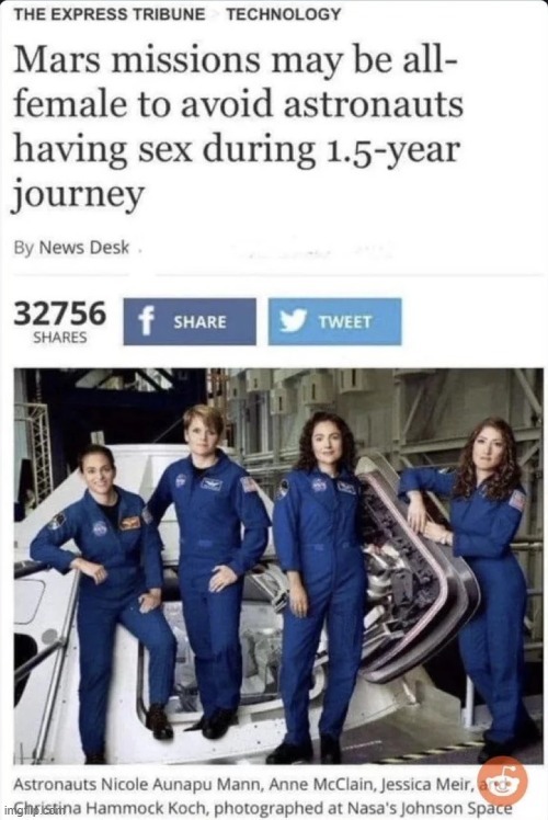 Mars missions may be all-female to avoid astronauts - meme
