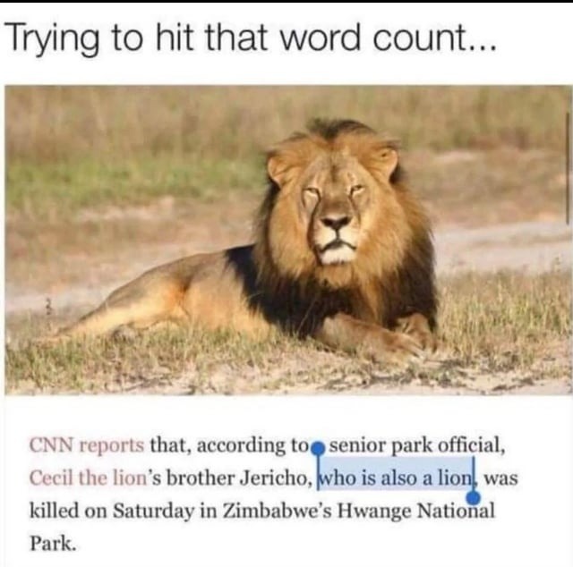 Word count hacks: the lion who is also a lion - meme