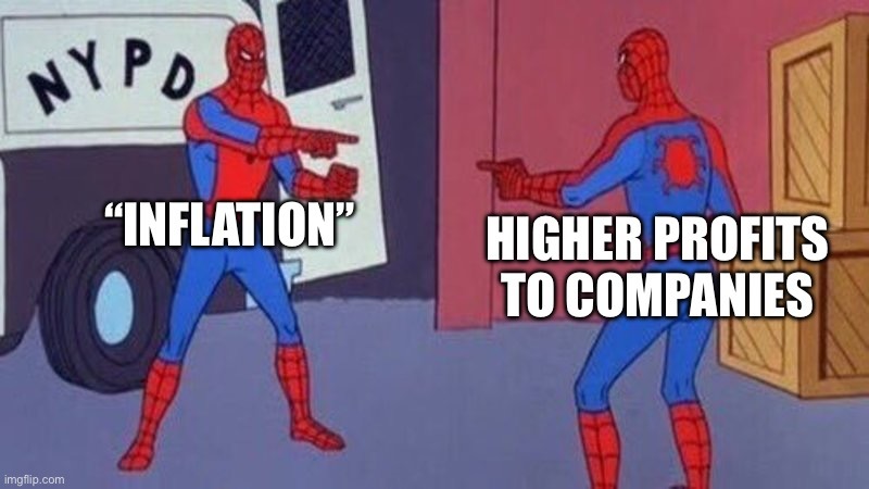 Inflation is just higher profit to large companies claiming its inflation - meme