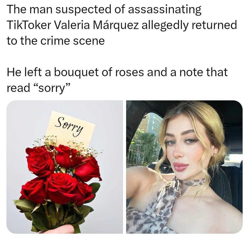 Suspect returned to crime scene with roses and a sorry note - meme