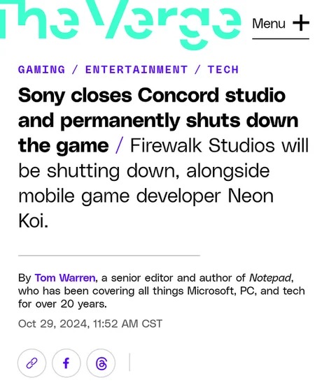 Sony closes Concord studio forever - meme