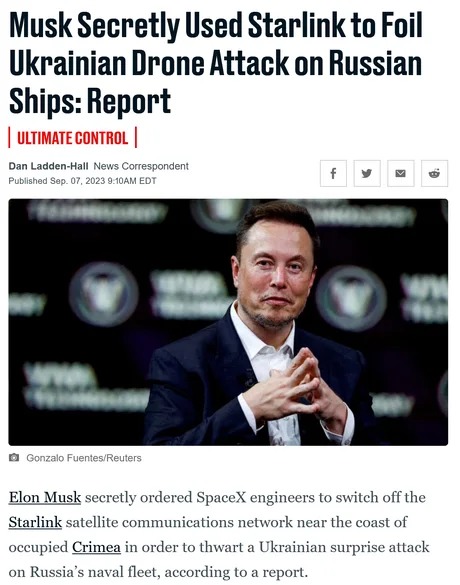 Musk used Starlink to foil ukraninan drone attack - meme