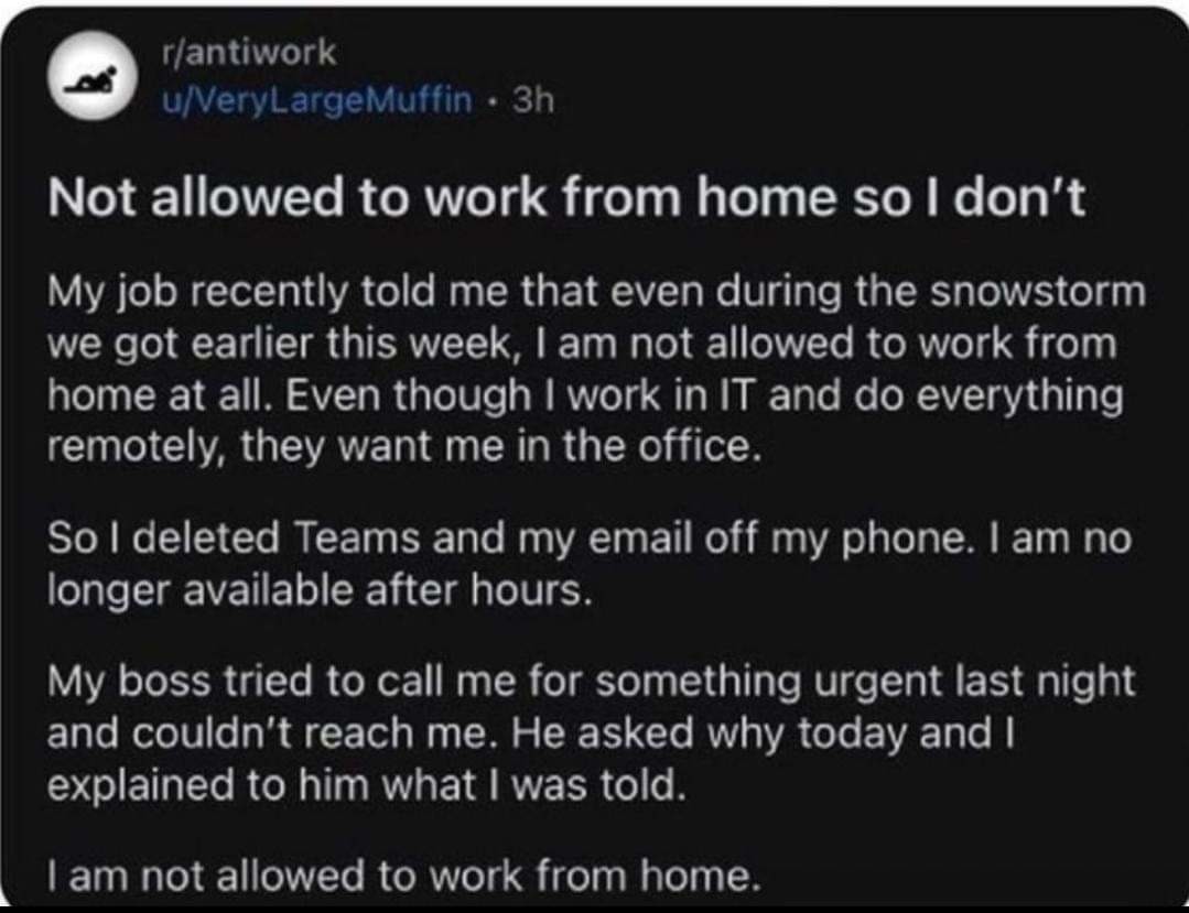 not allowed to work from home story